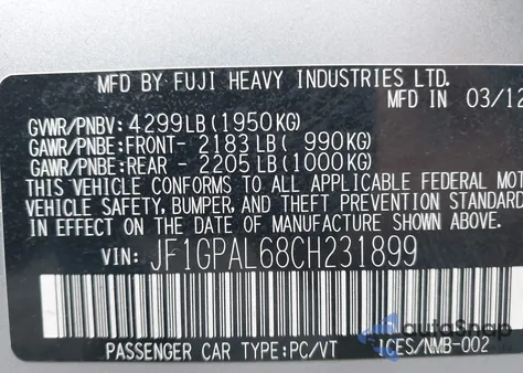 2012 Subaru Impreza 2.0I Sport Premium z USA, uszkodzony, nr VIN JF1GPAL68CH231899